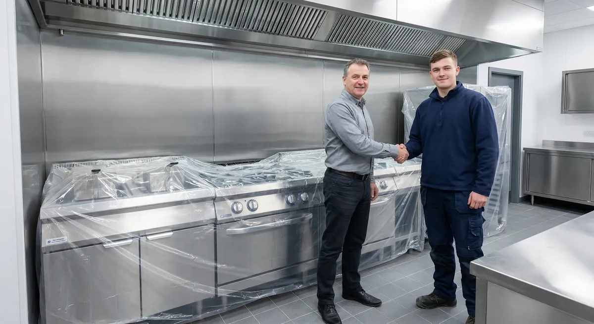 Satisfied restaurant owner with ProCo Hood Cleaning technician